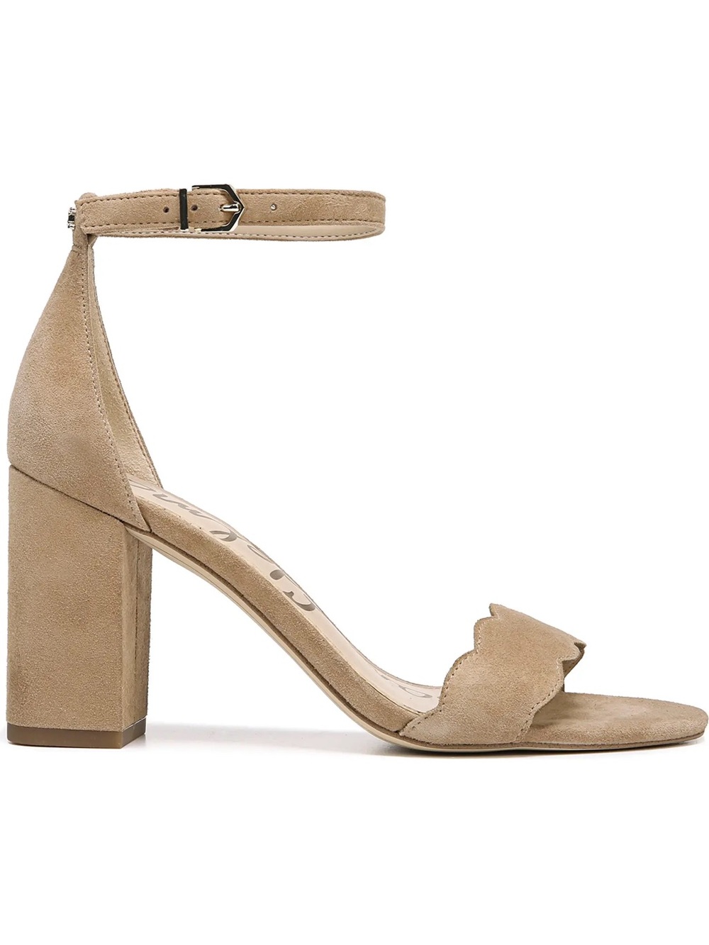 Sam Edelman Tan Suede Scalloped Block Heel Ankle Strap Sandals - Picture 3 of 10